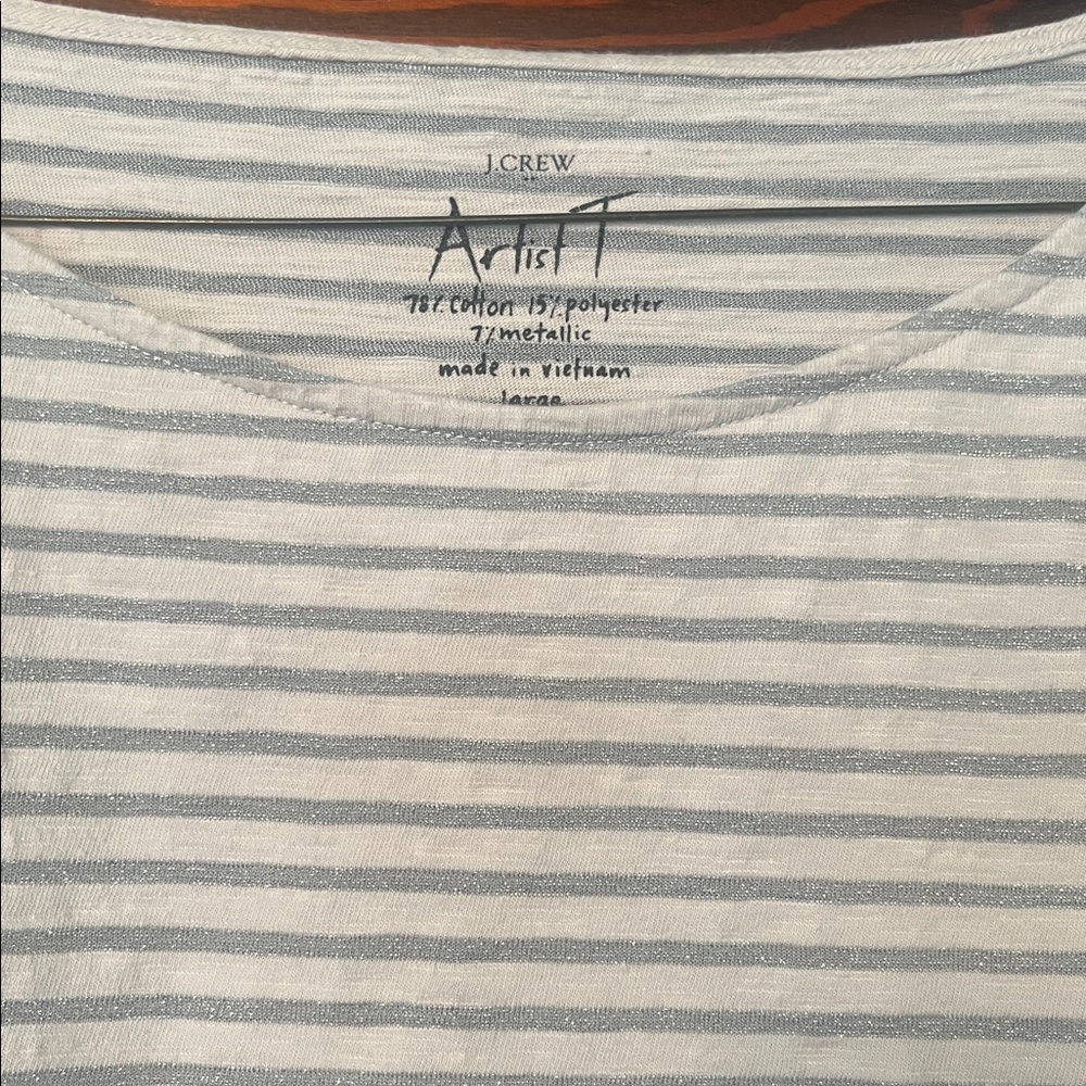 J. Crew Factory Metallic Silver and White Striped Long Sleeve Tee